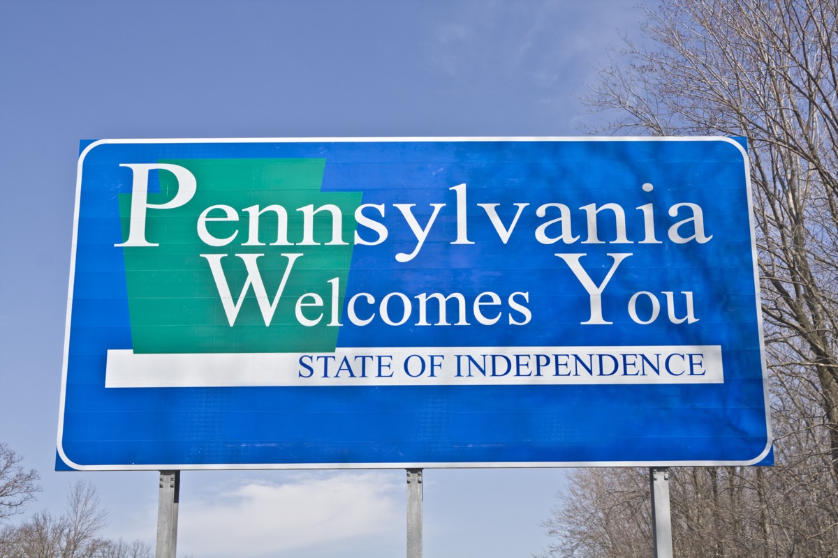 pennsylvania state welcome sign