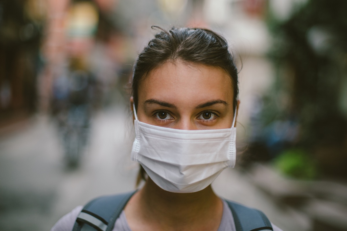young woman wearing face mask because of pollution, earth day charities