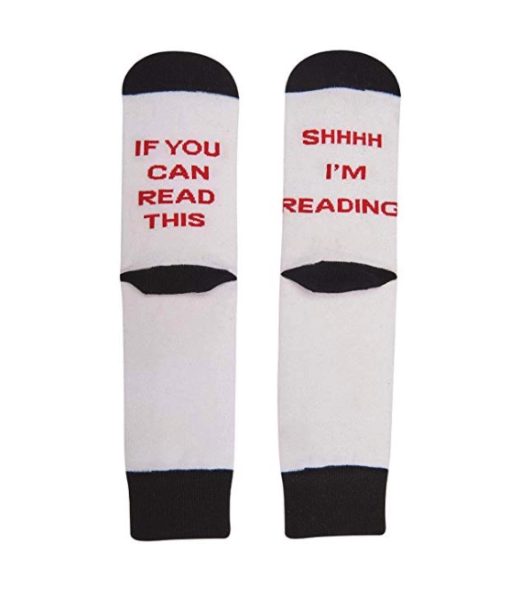 shh I'm reading socks from amazon, gifts for book lovers