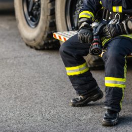 closeup of firefighter sitting