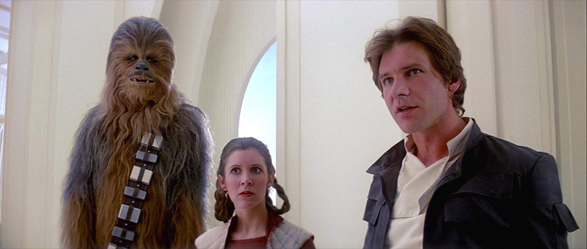 Chewbacca, Leia and Han in Empire Strikes Back