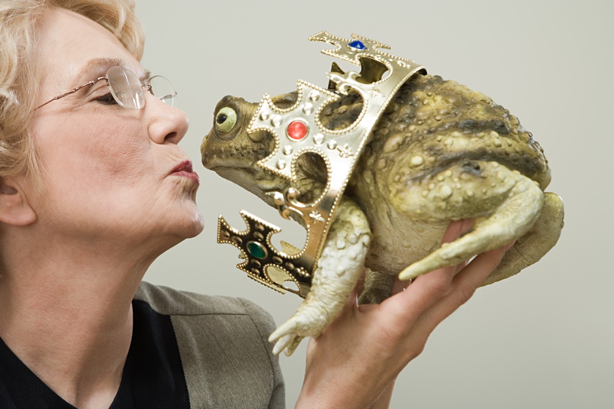 Woman Kissing a Frog Funny Stock Photos