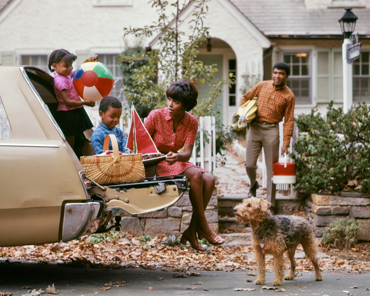 1970s family road trip in car, 1970s nostalgia