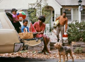1970s family road trip in car