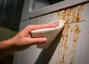 hand wipes off grime in kitchen, dirtiest places in your home