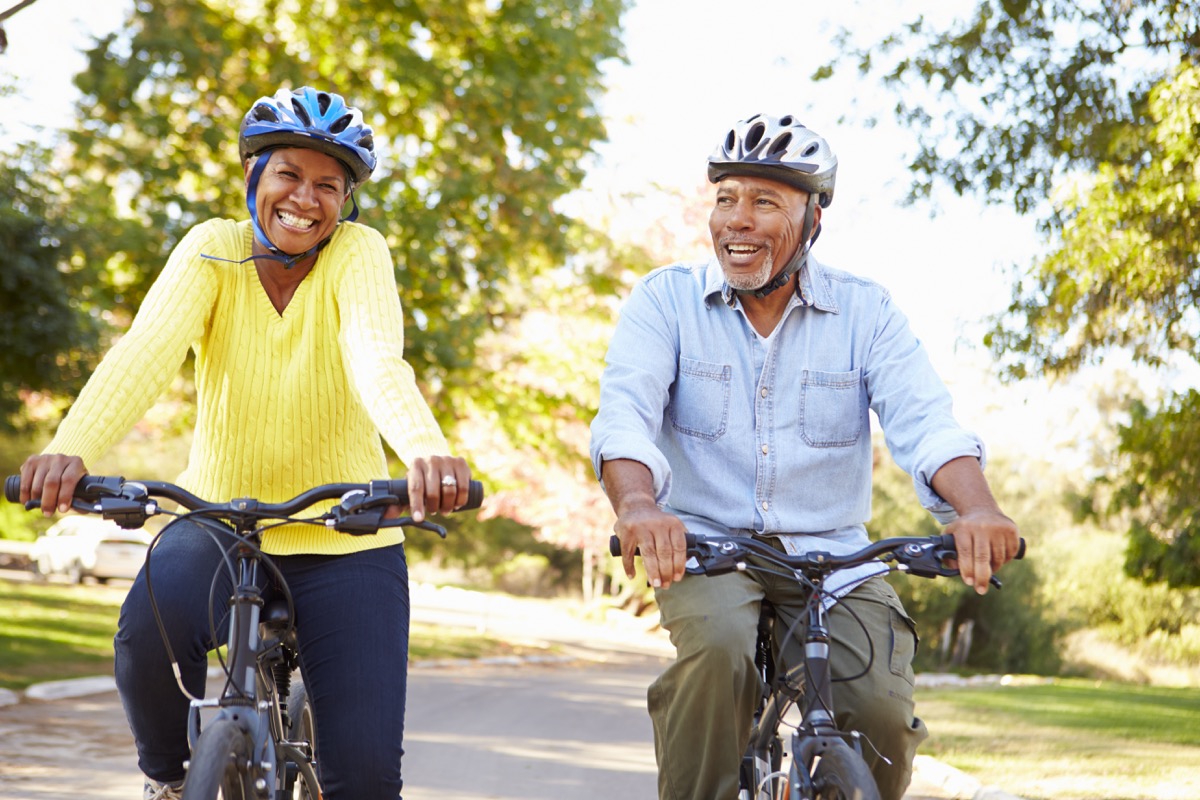 Elderly couple on a bike ride