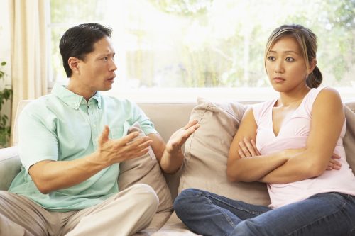 Couples quarreling and arguing, preparing children for divorce