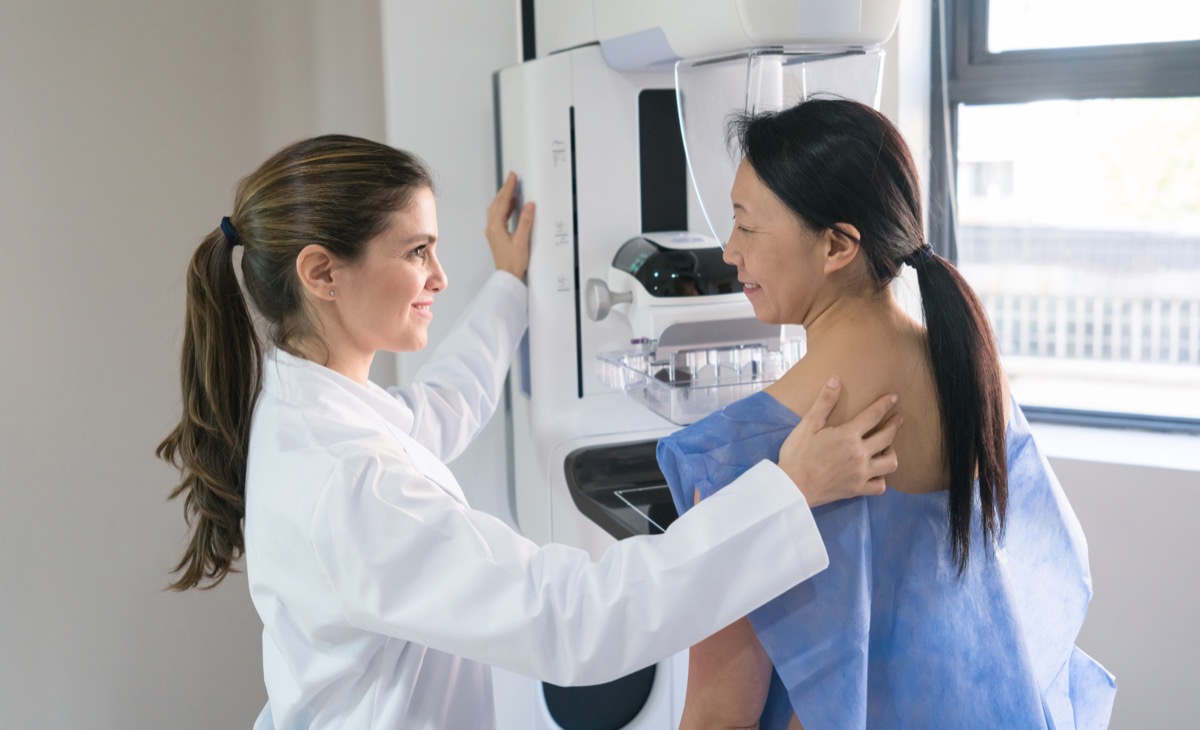 Female gynecologist giving a patient a mammogram