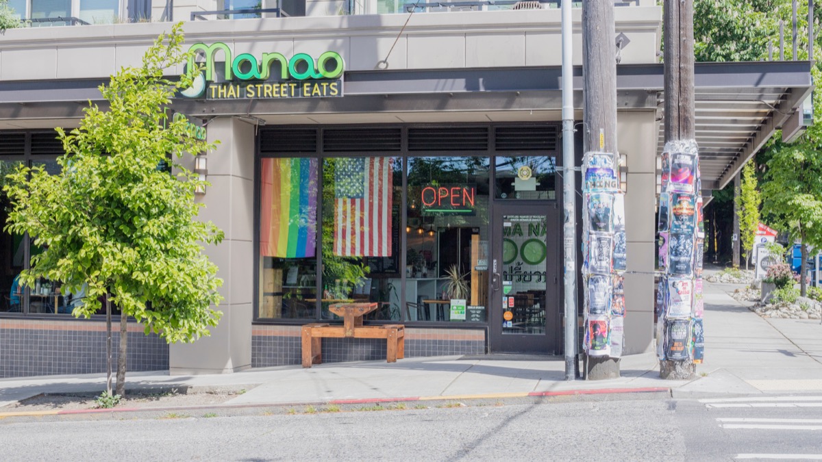 rainbow flag in store window ways to take action during pride month
