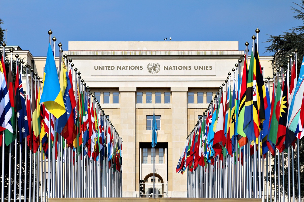 United Nations Building flags flying