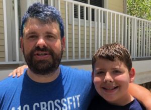 Matthew Green dyes son blue raises money for chairity