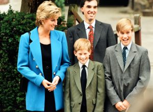 Prince William (right) poses at a photocall with his mother Diana, Princess of Wales and his brother Prince Harry before his first day at Eton College Public School in 1995, surprising prince William fact
