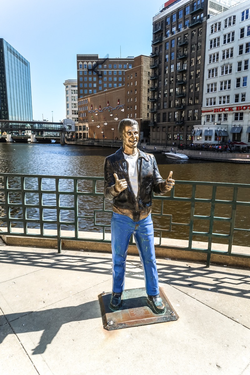 bronze fonz statue wisconsin famous state statues