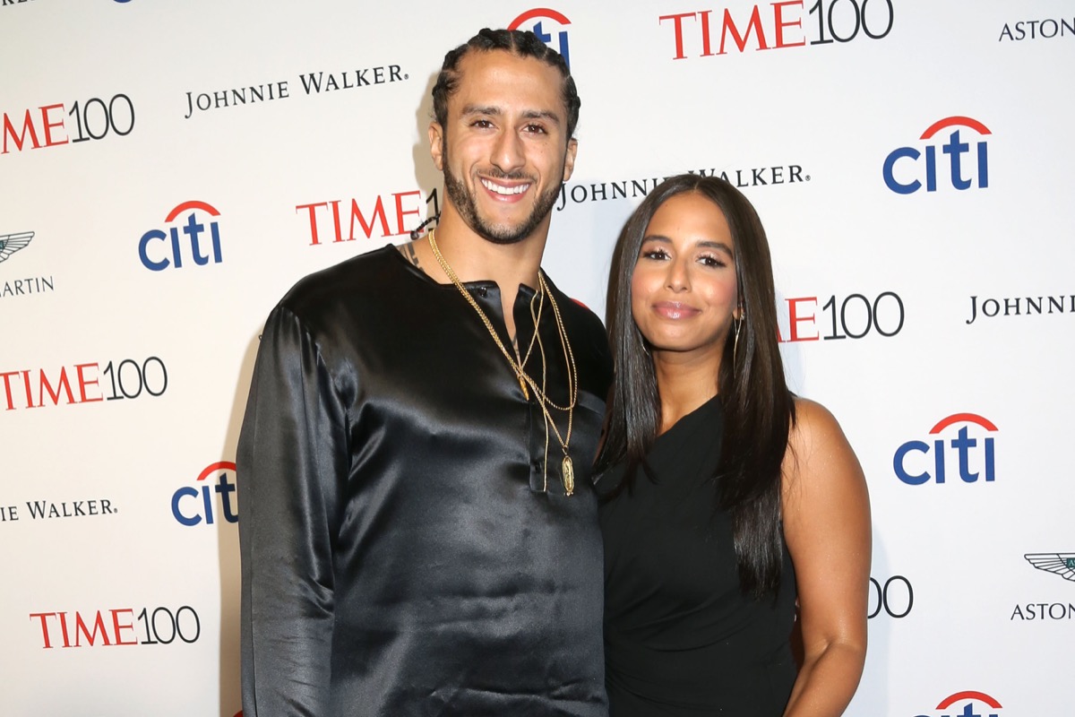 colin kaepernick with wife at press event, history predictions