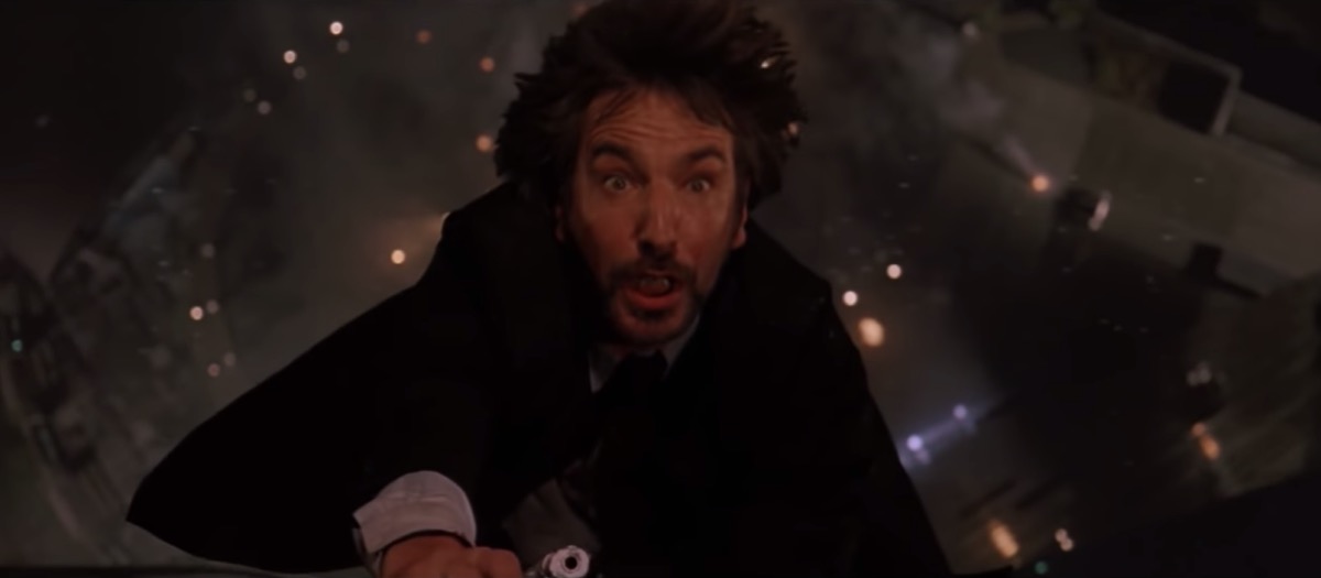 Alan Rickman's genuinely shocked face as he's falling in the movie "die hard"