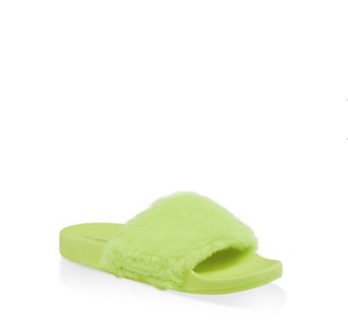 green fake fur pool slides, affordable sandals