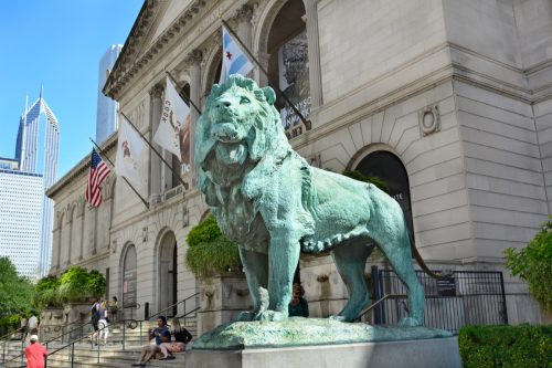 Löwenstatue Staat Chicago Illinois Berühmte Statuen