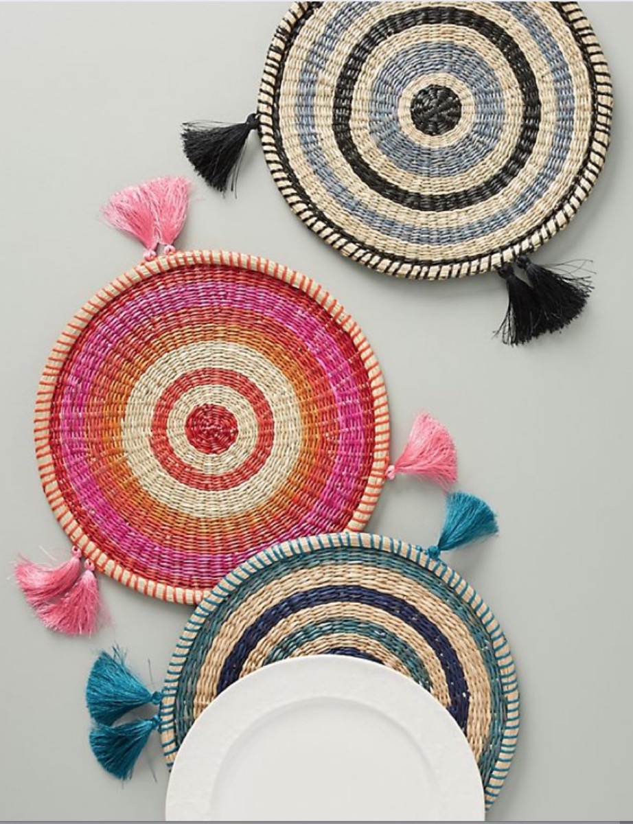 round placemat with tassels, summer party essentials