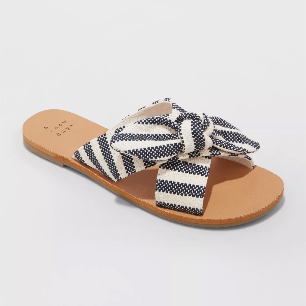 knotted bow sandals with blue and white stripes, affordable sandals