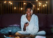 Woman Staying Up Late Watching TV