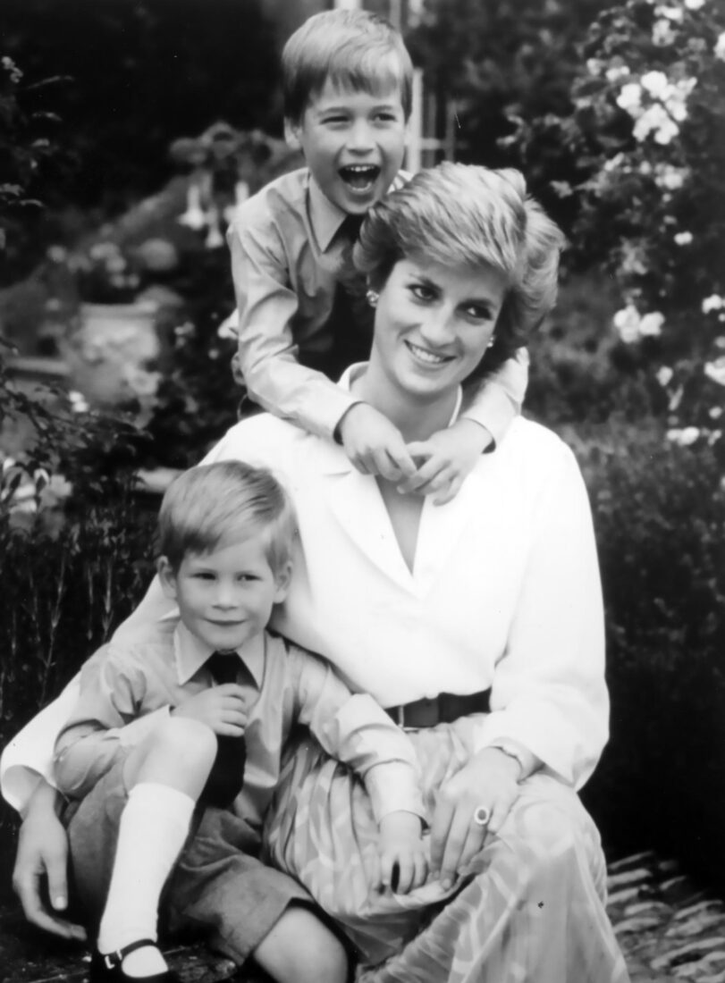 Princess Diana with sons William at top and Harry in 1989