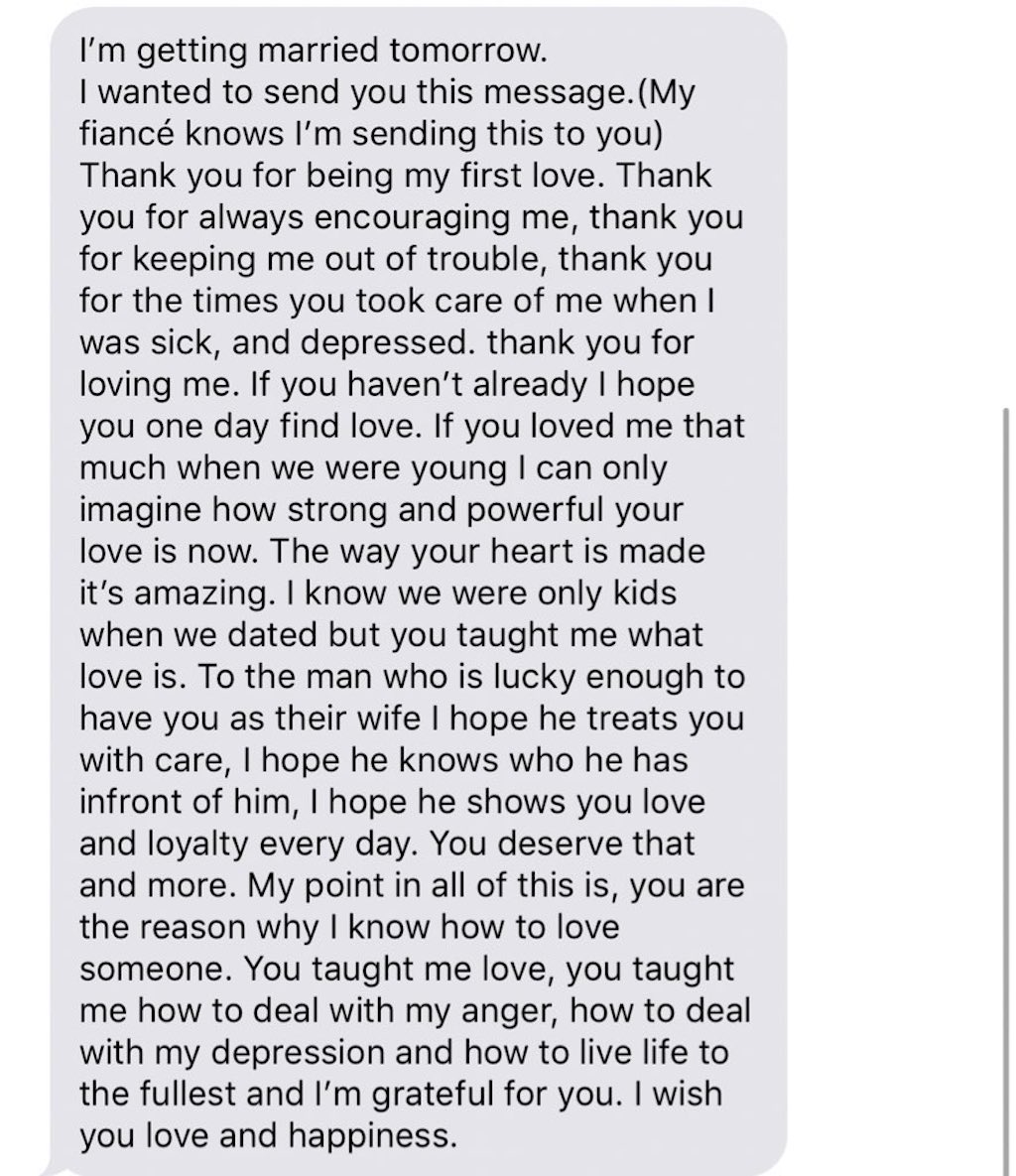 groom sends ex text on eve of wedding