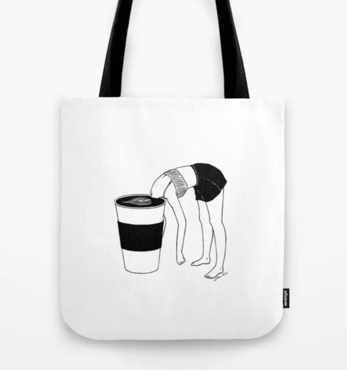 tote with illustration with a woman dunking her head into coffee, best gifts for coffee lovers