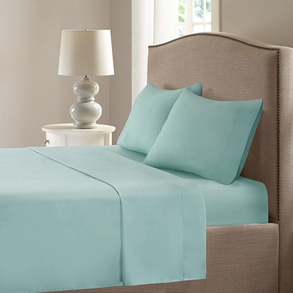 teal bedsheets, cooling products