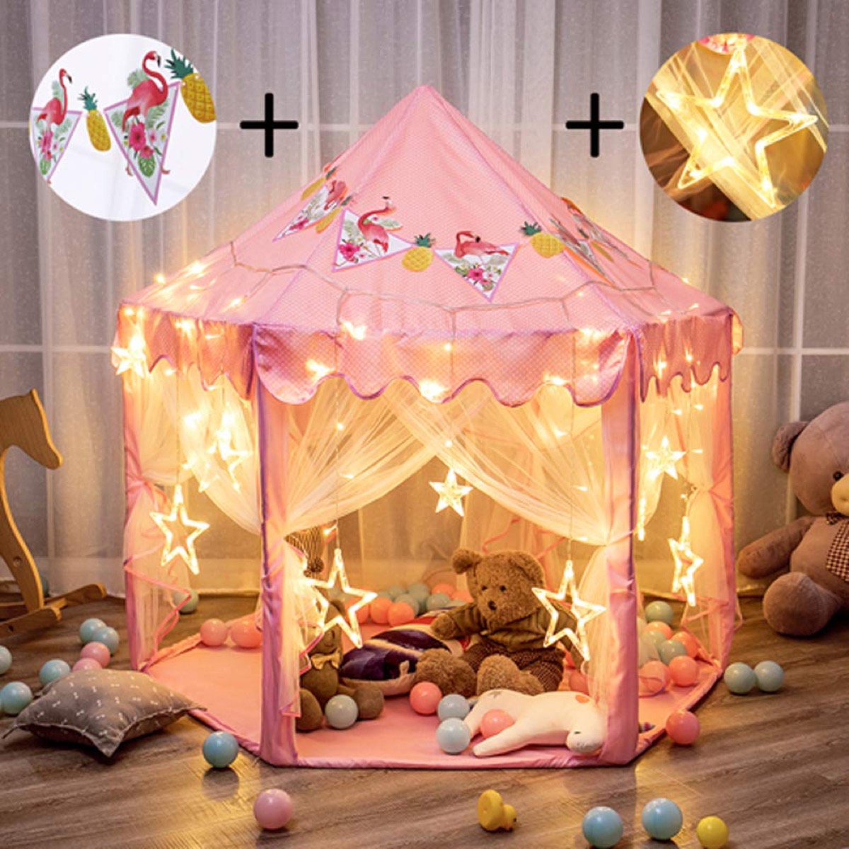 pink tent with twinkly lights, best outdoor toys for toddlers