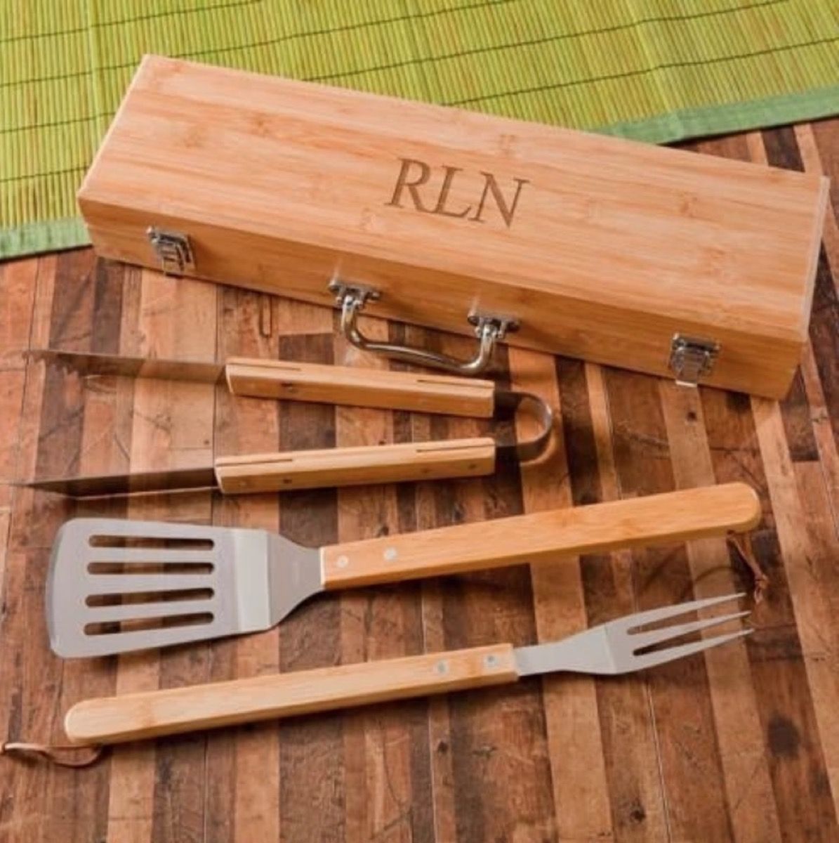 grilling tools with monogrammed wooden box, best friend gifts