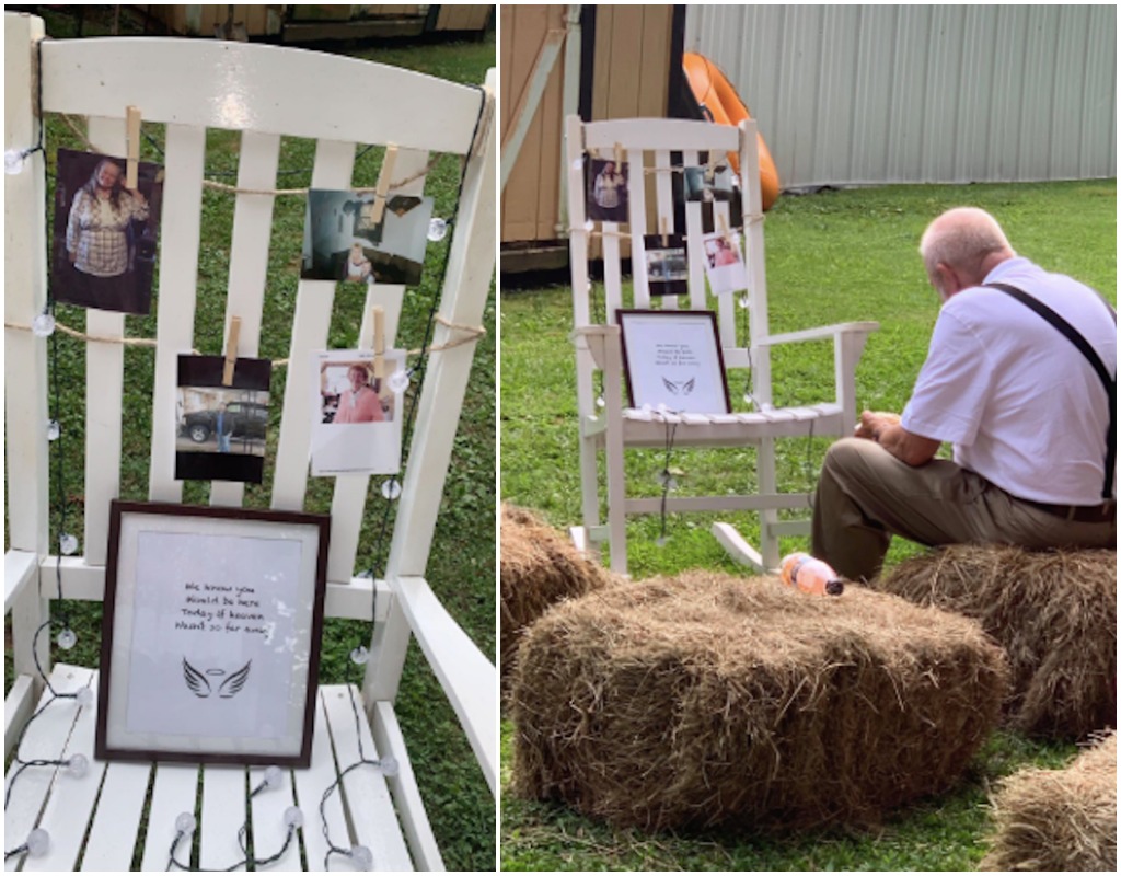 viral photo of grandfather sitting with tribute to late wife at wedding