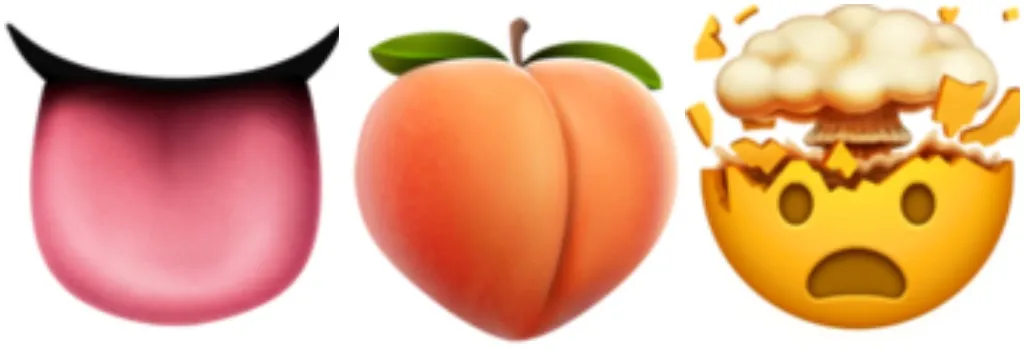 tongue, peach, shocked face, sex emoji combinations