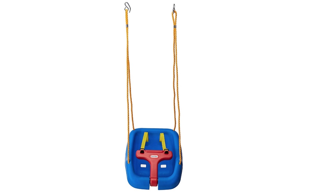 blue and red toddler swing, best outdoor toys for toddlers