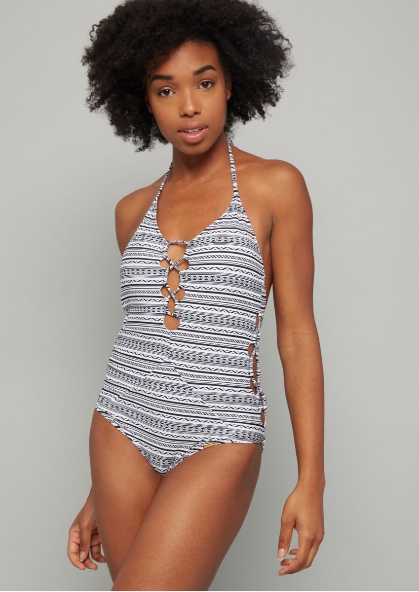 geometric black and white plunge suit, cheap swimsuits