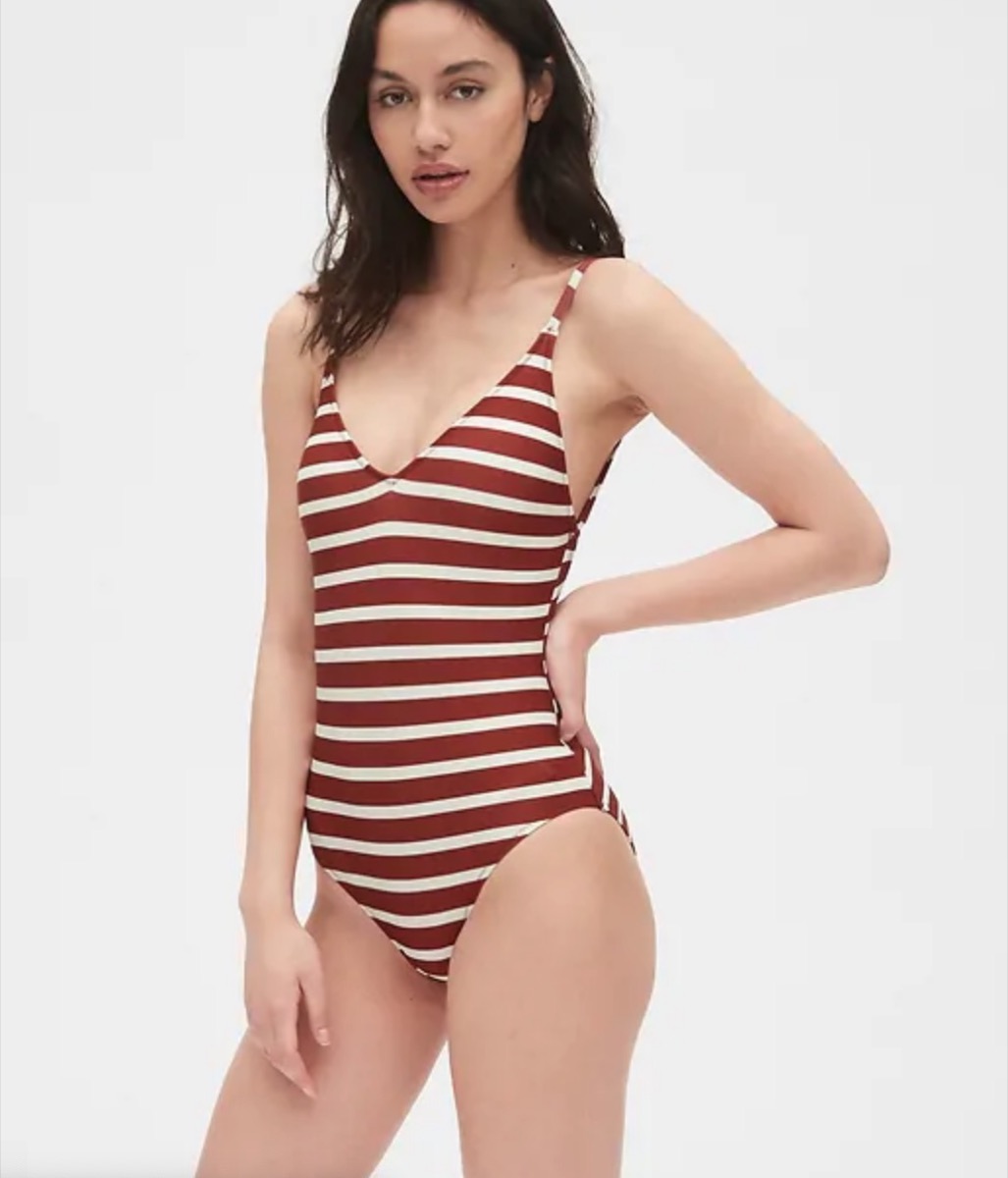 striped v-neck swimsuit, cheap swimsuits