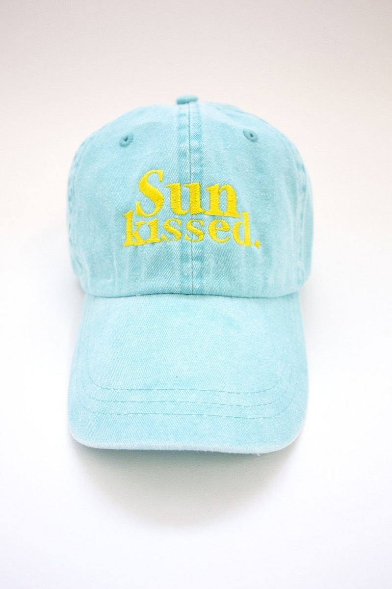 blue cap with sun kissed written on it, cheap summer hats
