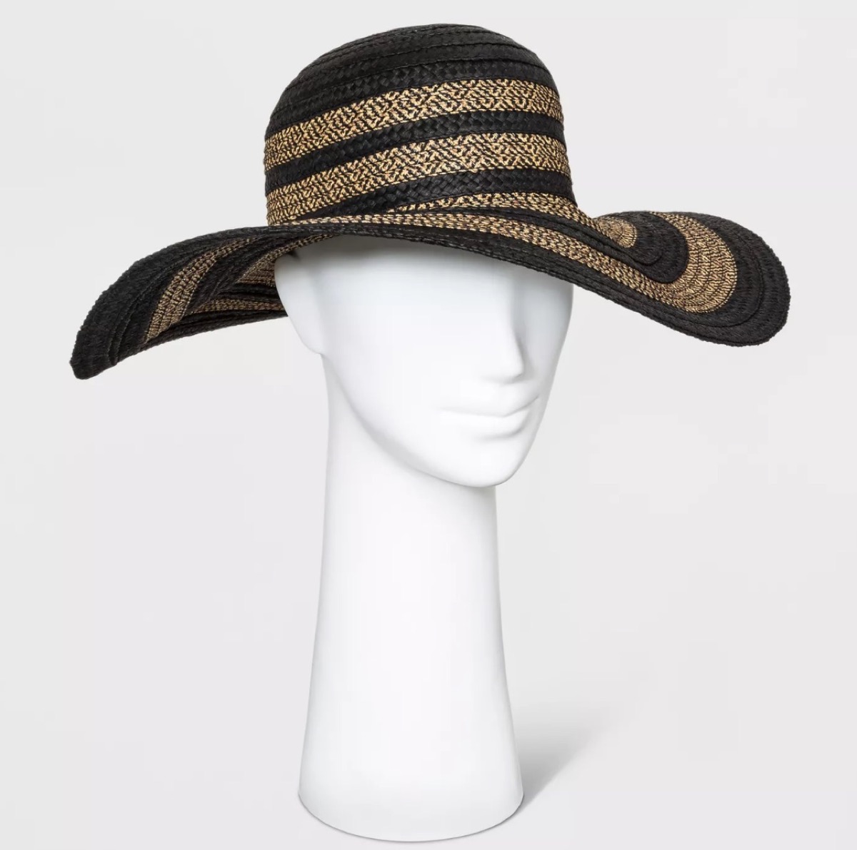 black striped braided floppy hat, cheap summer hats
