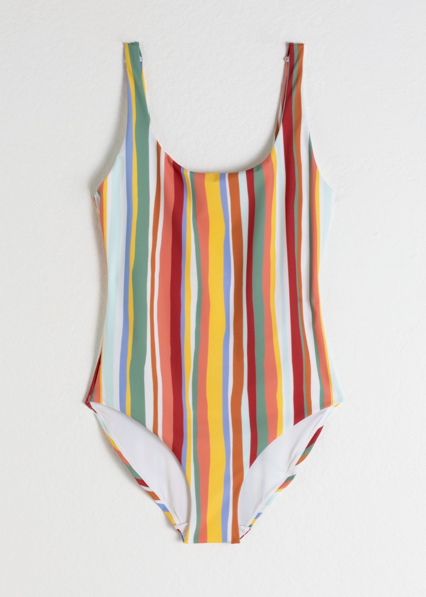 striped swimsuit with lowcut back, cheap swimsuits