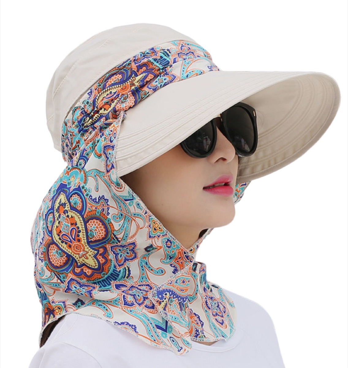 white straw hat with a colorful scarf, cheap summer hats