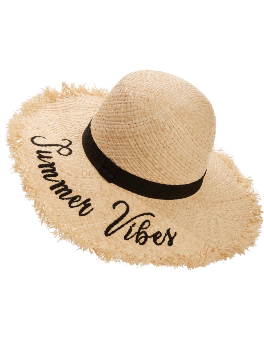 straw hat with "summer vibes" on brim, cheap summer hats