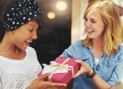 woman giving her friend a gift, best friend gifts