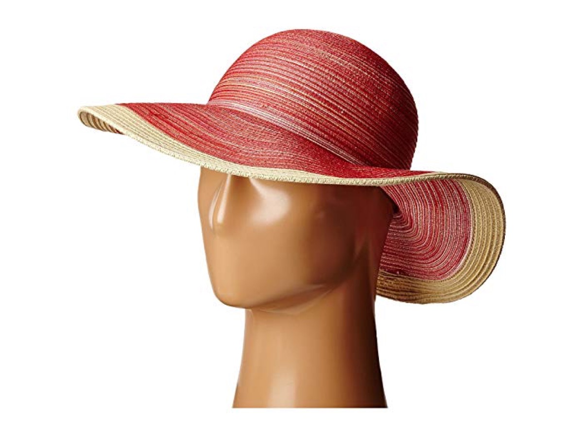 red wide brimmed hat with tan trim, cheap summer hats