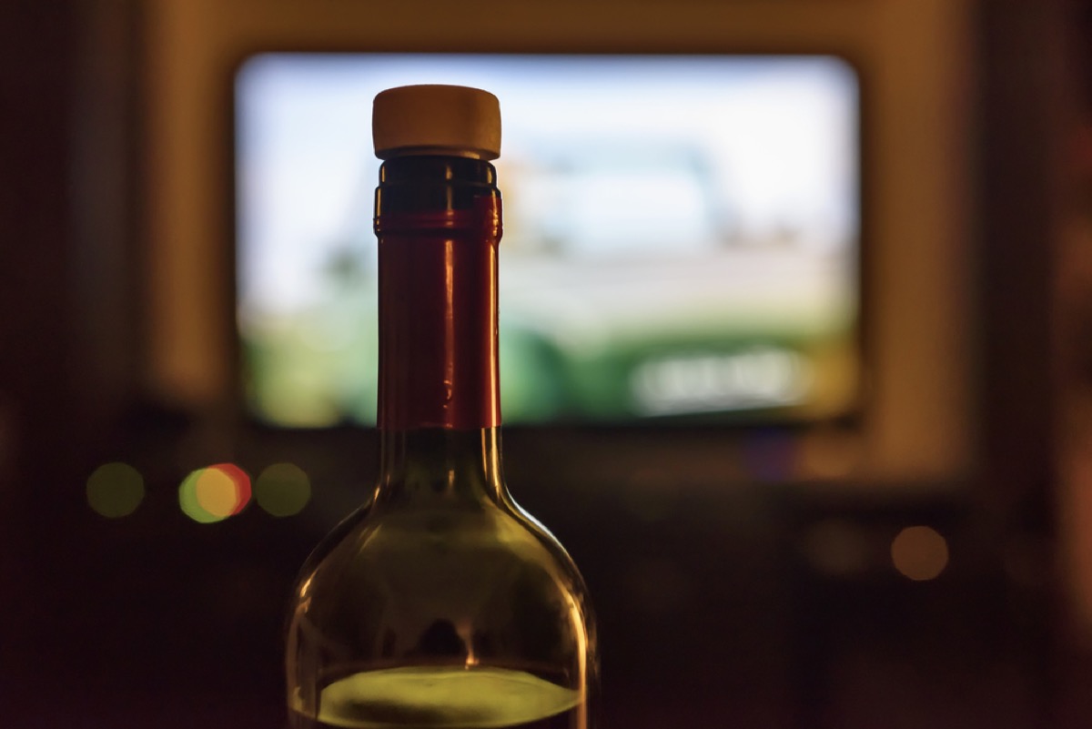 Bottle of Wine in front of TV