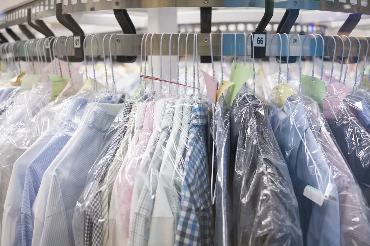 Dry cleaning: Clothes hang on the stand