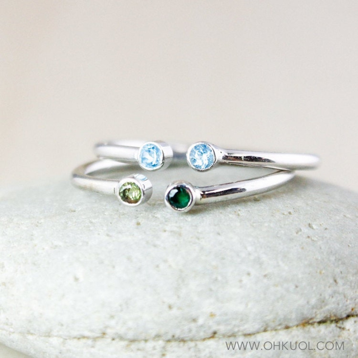two silver rings with birthstones on top of each other, mother daughter gifts