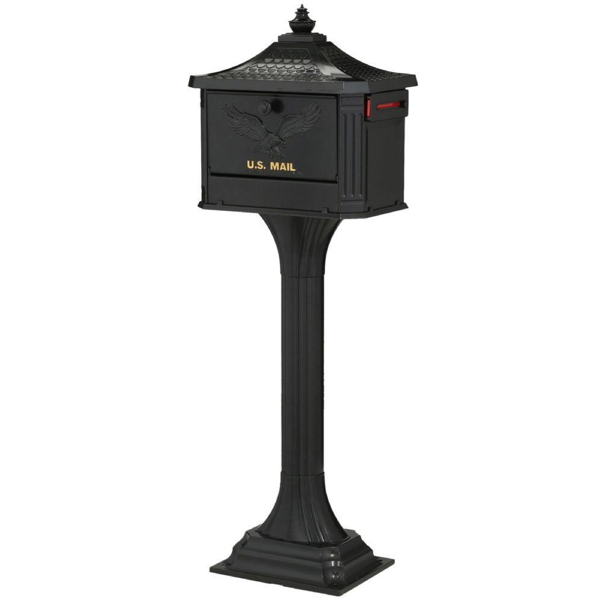 black mailbox on post, old fashioned home items