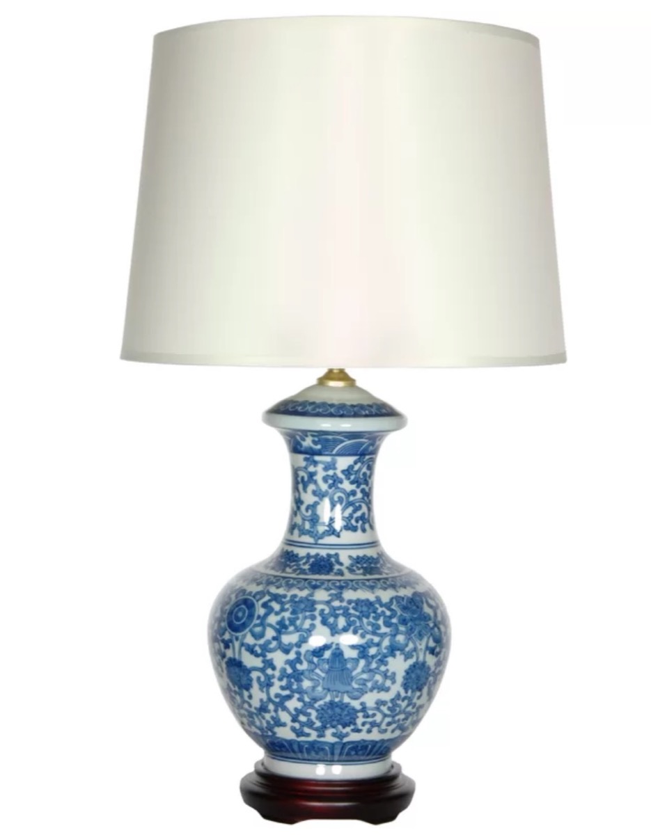 blue and white vase lamp, old fashioned home items