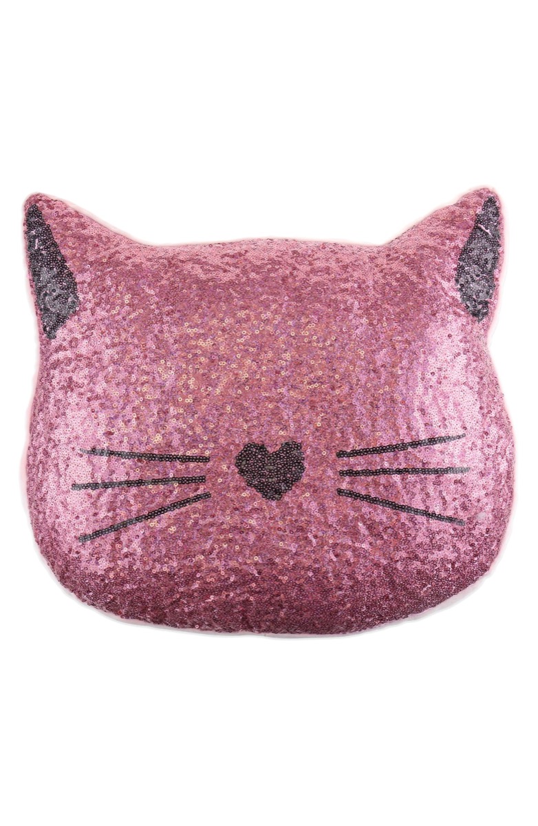 pink sequin cat pillow, cat gifts