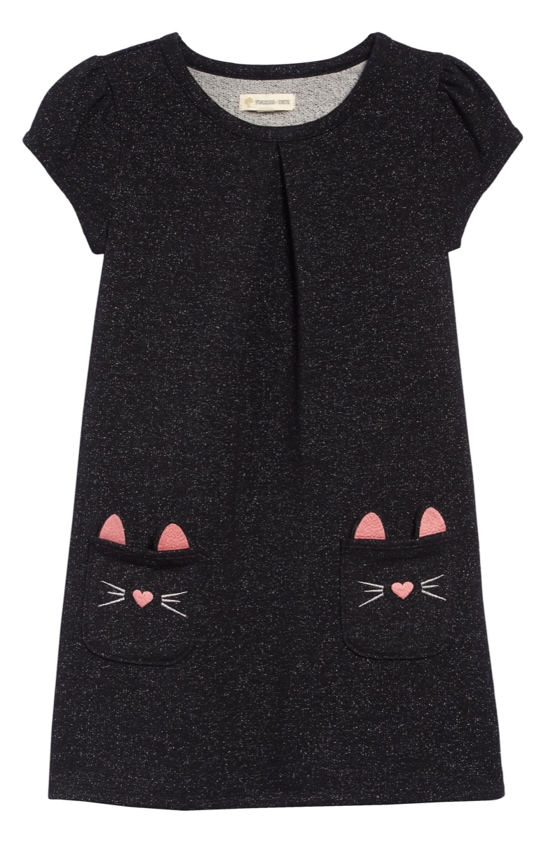 black dress with cat pockets, cat gifts