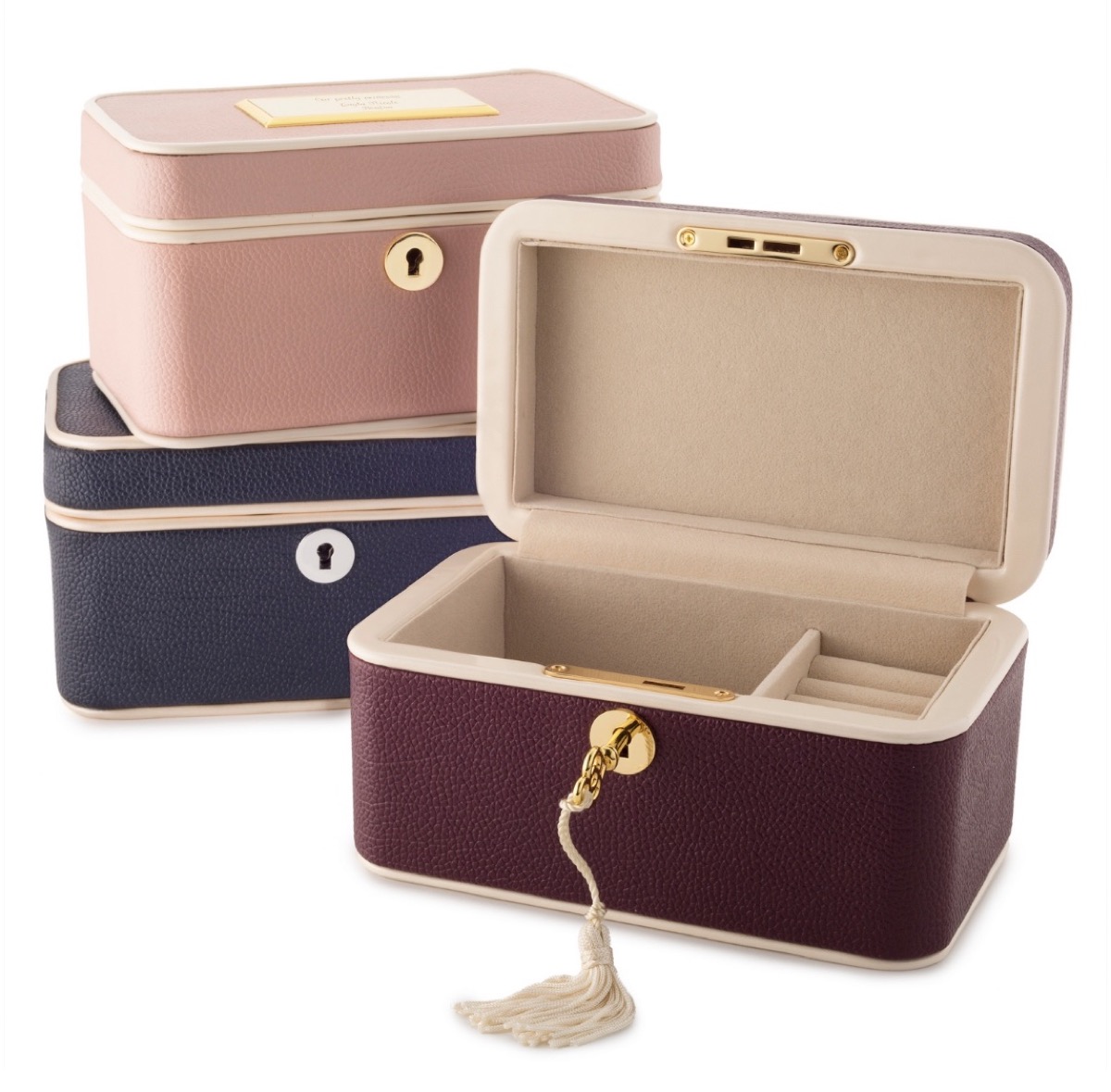 three jewelry boxes one with an open lid, best gifts for grandparents